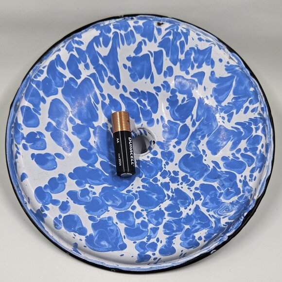 Blue & White Swirl Enamelware Agateware Graniteware Lid with Round Knob - Picture 11 of 13